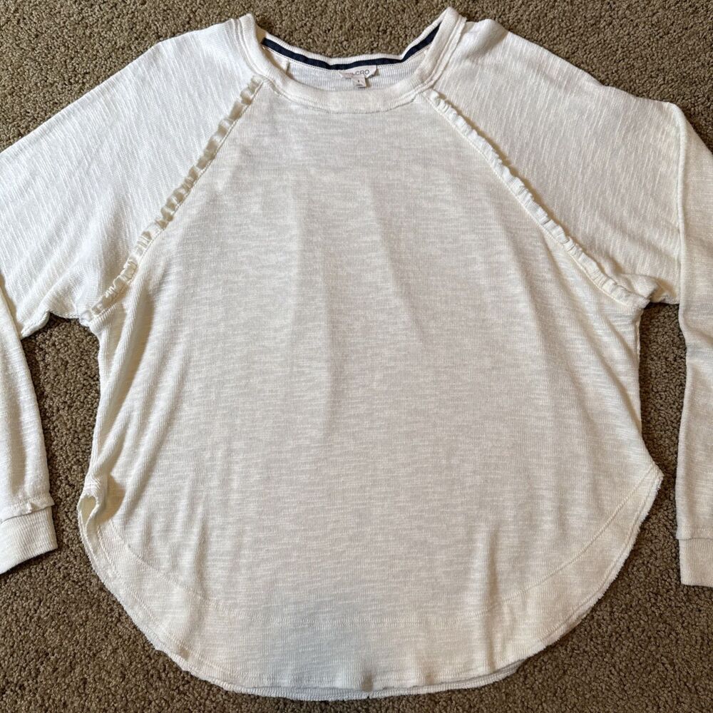 Anthropologie Pilcro Women’s Ruffle Detail Rounded Hem Raglan Sleeve Top S Cream